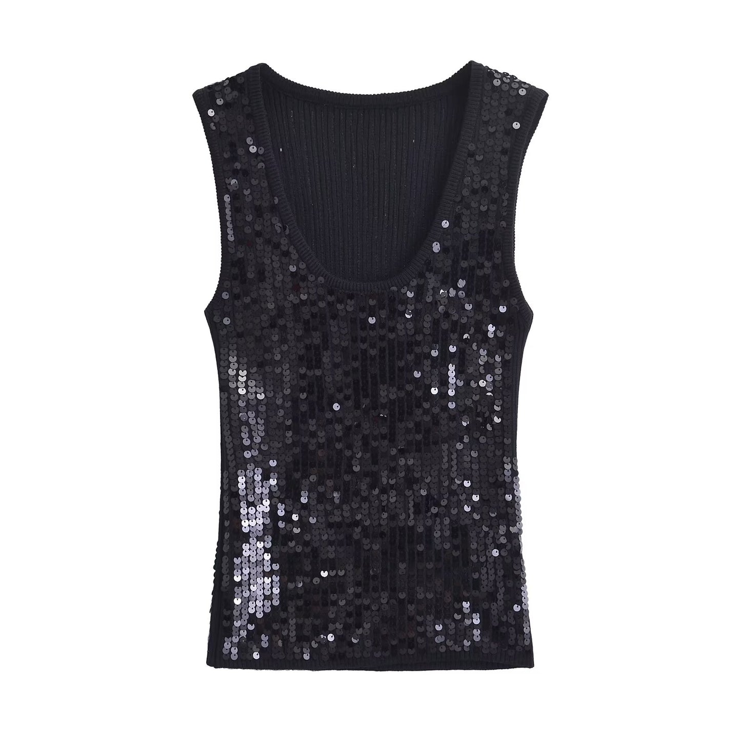 Summer Women Sleeveless Vest Beads Decoration Knitted Top