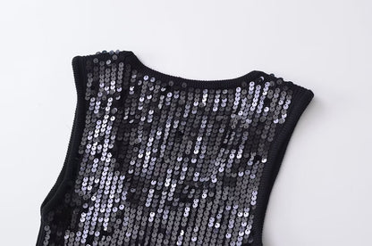 Summer Women Sleeveless Vest Beads Decoration Knitted Top