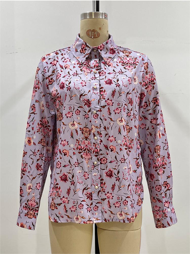 Ropa de mujer Casual Profesional Negocios Floral Polo Cárdigan Camisa Elegante Elegante Viajes