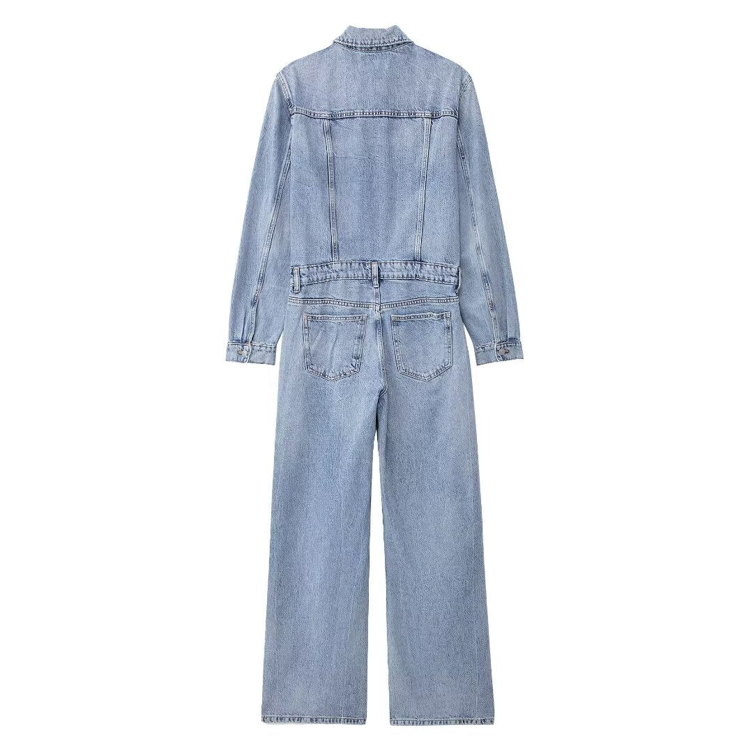 Summer Women Clothing Casual Simple Denim Jumpsuit