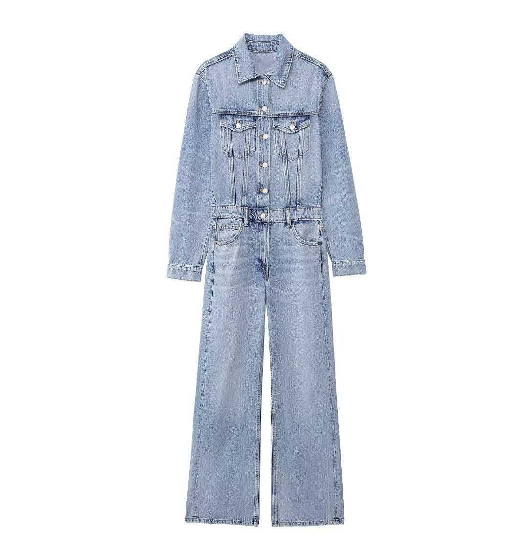 Summer Women Clothing Casual Simple Denim Jumpsuit