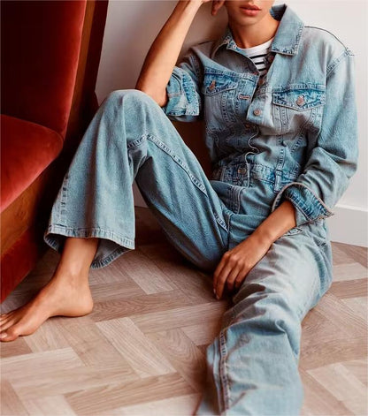 Summer Women Clothing Casual Simple Denim Jumpsuit