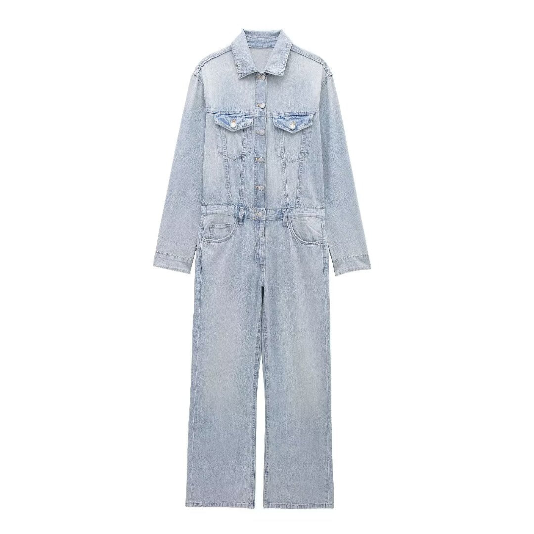 Summer Women Clothing Casual Simple Denim Jumpsuit