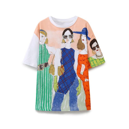 Spring Casual round Neck Pullover Girl Pattern T shirt