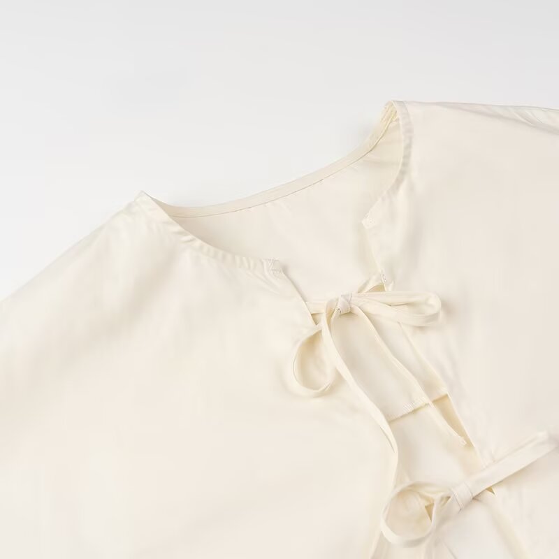 Conjunto de camisa de manga corta de color sólido con cordones en el pecho para mujer de primavera