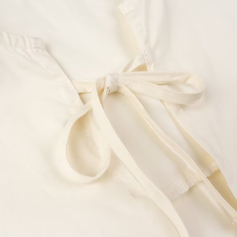 Conjunto de camisa de manga corta de color sólido con cordones en el pecho para mujer de primavera