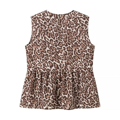 Spring Women Clothing Leopard Print Vest Casual Trousers Suit Two Piece Set