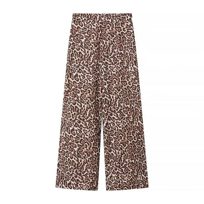 Ropa de primavera para mujer, chaleco con estampado de leopardo, pantalones informales, conjunto de dos piezas