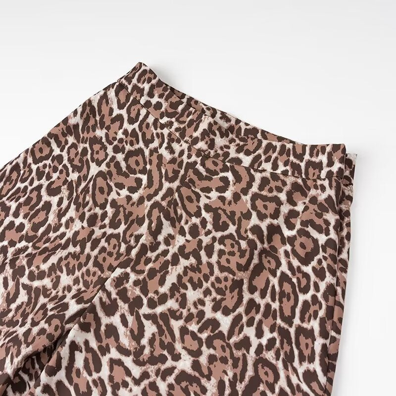 Ropa de primavera para mujer, chaleco con estampado de leopardo, pantalones informales, conjunto de dos piezas