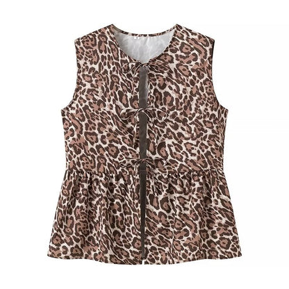 Spring Women Clothing Leopard Print Vest Casual Trousers Suit Two Piece Set