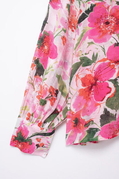 Spring Printed Silk Satin Texture Drape Shirt Women