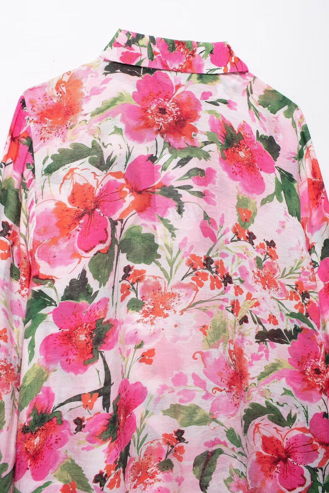 Spring Printed Silk Satin Texture Drape Shirt Women