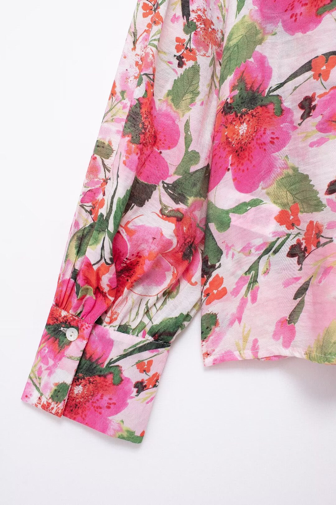 Spring Printed Silk Satin Texture Drape Shirt Women