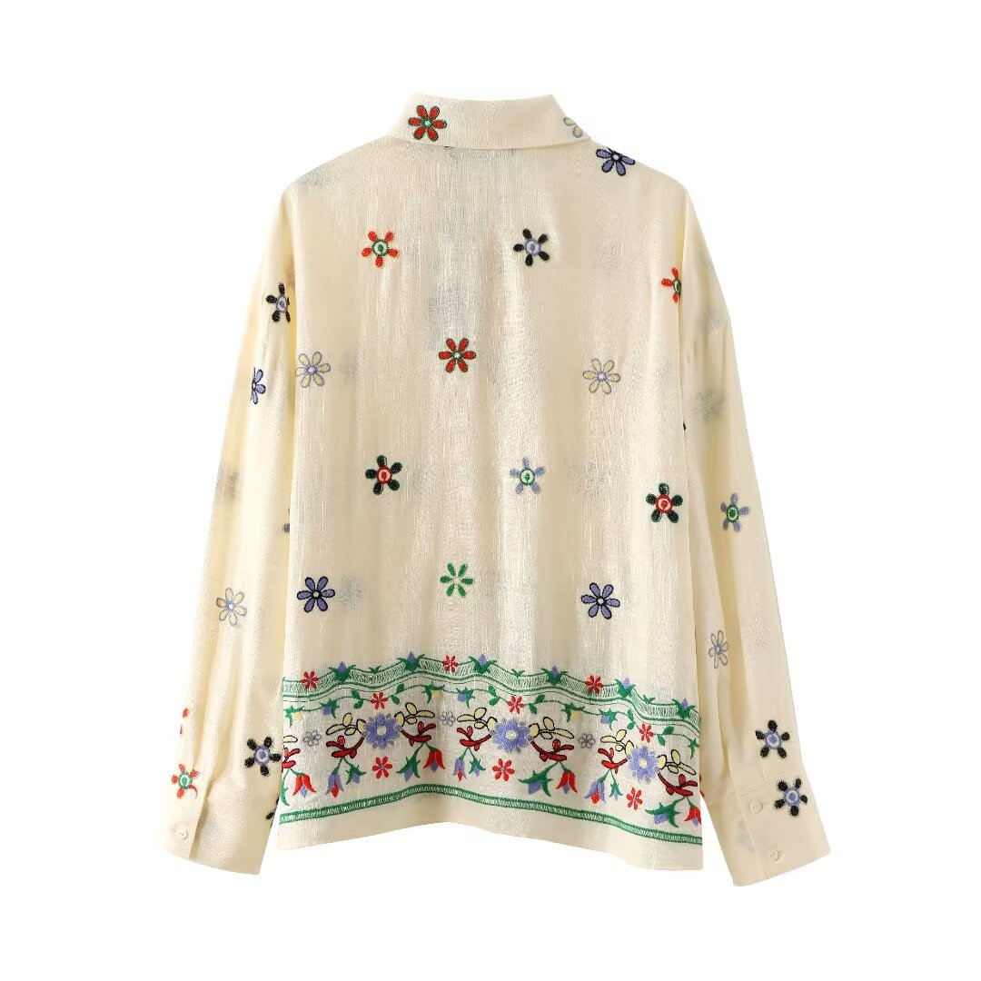 Ropa de mujer Camisa bordada floral de verano Traje culottes bordados
