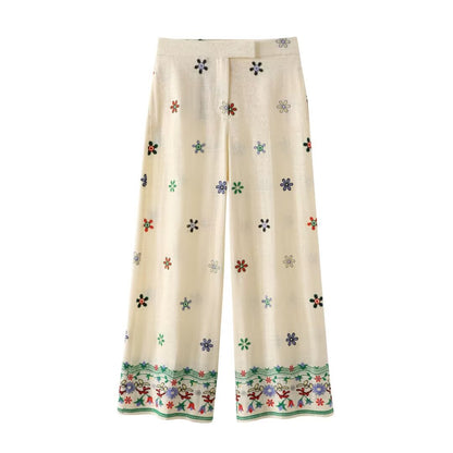 Damenbekleidung Sommer Blumen besticktes Hemd bestickter Culottes-Anzug