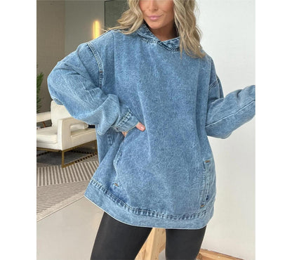 Damenbekleidung Lockerer Kapuzenpullover aus Denim