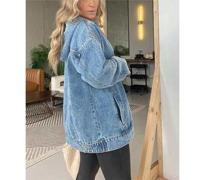 Women Clothing Loose Hooded Pullover Denim Hoodie