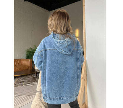 Women Clothing Loose Hooded Pullover Denim Hoodie