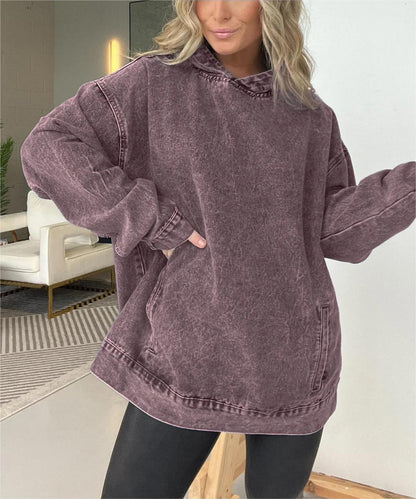 Women Clothing Loose Hooded Pullover Denim Hoodie