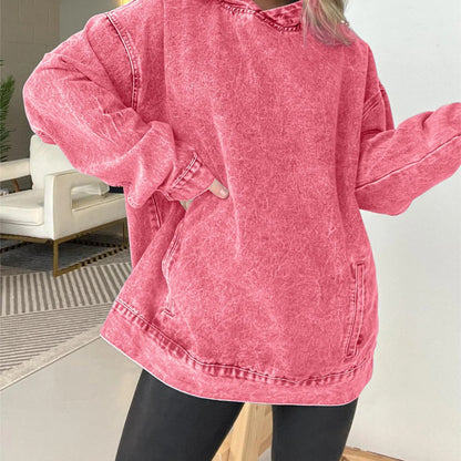 Women Clothing Loose Hooded Pullover Denim Hoodie