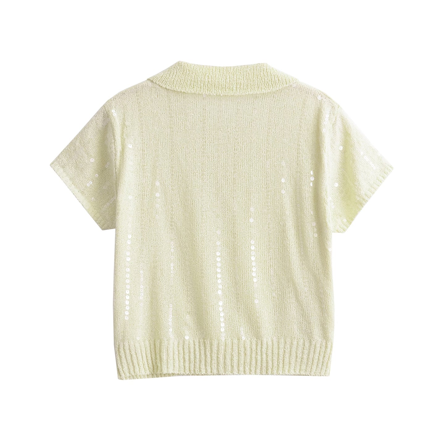 Women Clothing Casual Simple All Match Beads Decoration Short Sleeve Knitted