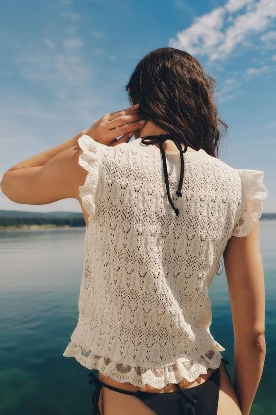 Ropa de mujer Suéter corto romántico Chaleco Top