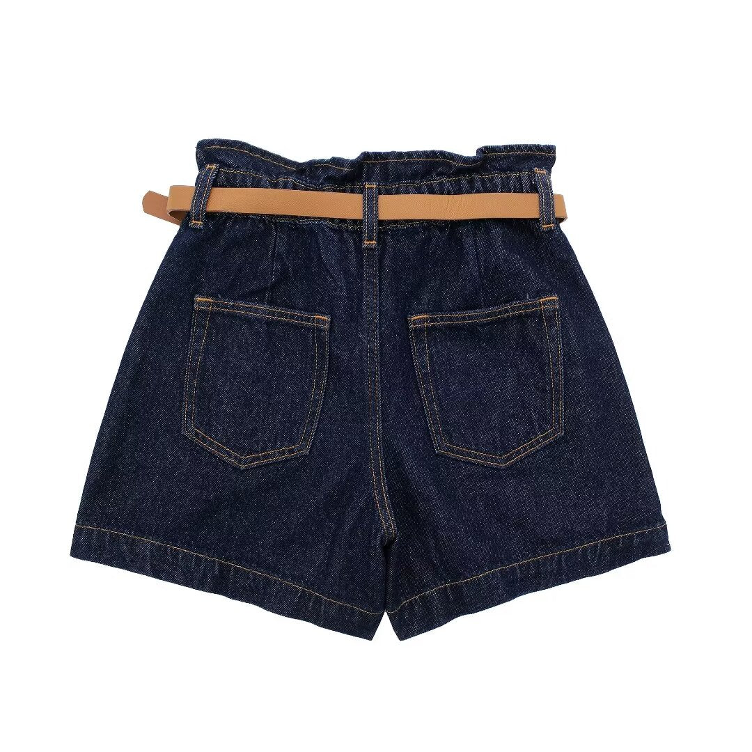 Frauen Kleidung Sommer Straße Mit Gürtel Baggy Denim Shorts