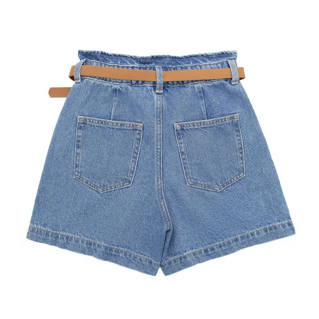 Frauen Kleidung Sommer Straße Mit Gürtel Baggy Denim Shorts