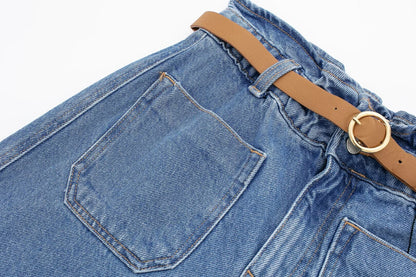 Frauen Kleidung Sommer Straße Mit Gürtel Baggy Denim Shorts