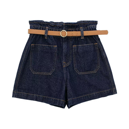 Frauen Kleidung Sommer Straße Mit Gürtel Baggy Denim Shorts