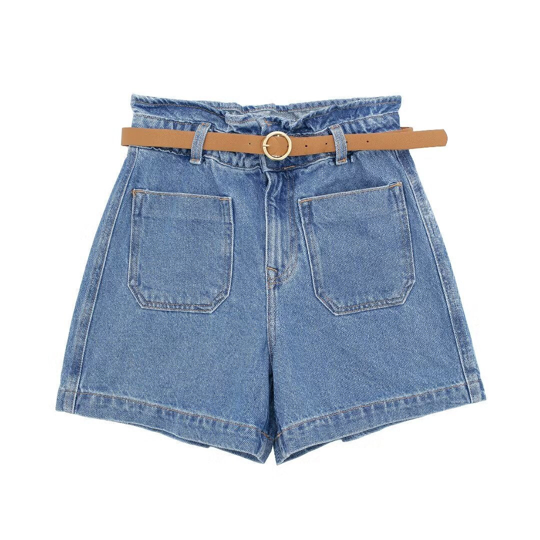 Frauen Kleidung Sommer Straße Mit Gürtel Baggy Denim Shorts