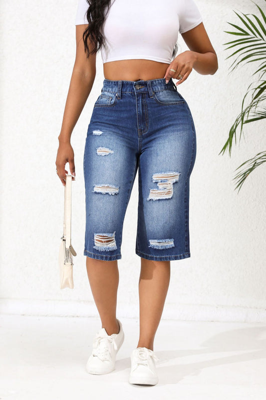 Sommer zerrissene Jeans für Frauen abgeschnitten gerade Bein lose Bettler Piraten Shorts Flut