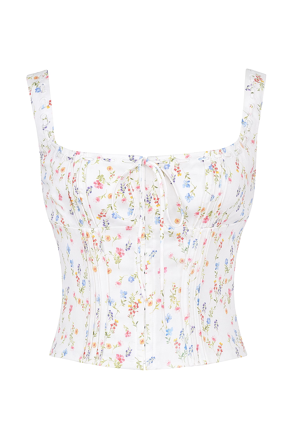 Camiseta camisola plisada ajustada Floral para mujer, chaleco con cordones en el pecho, diseño de interés especial