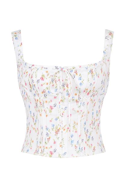 Besonderes Interesse Design Brust Brust Schnürweste Frauen Floral Slim Fit Plissee Camisole Top