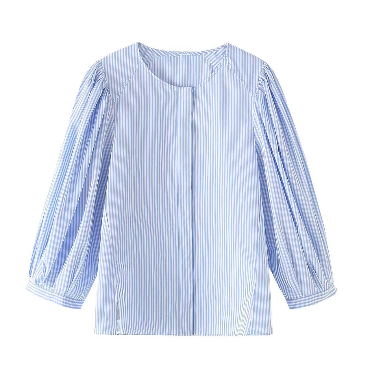 Summer Women Stylish Simple Striped Poplin Shirt