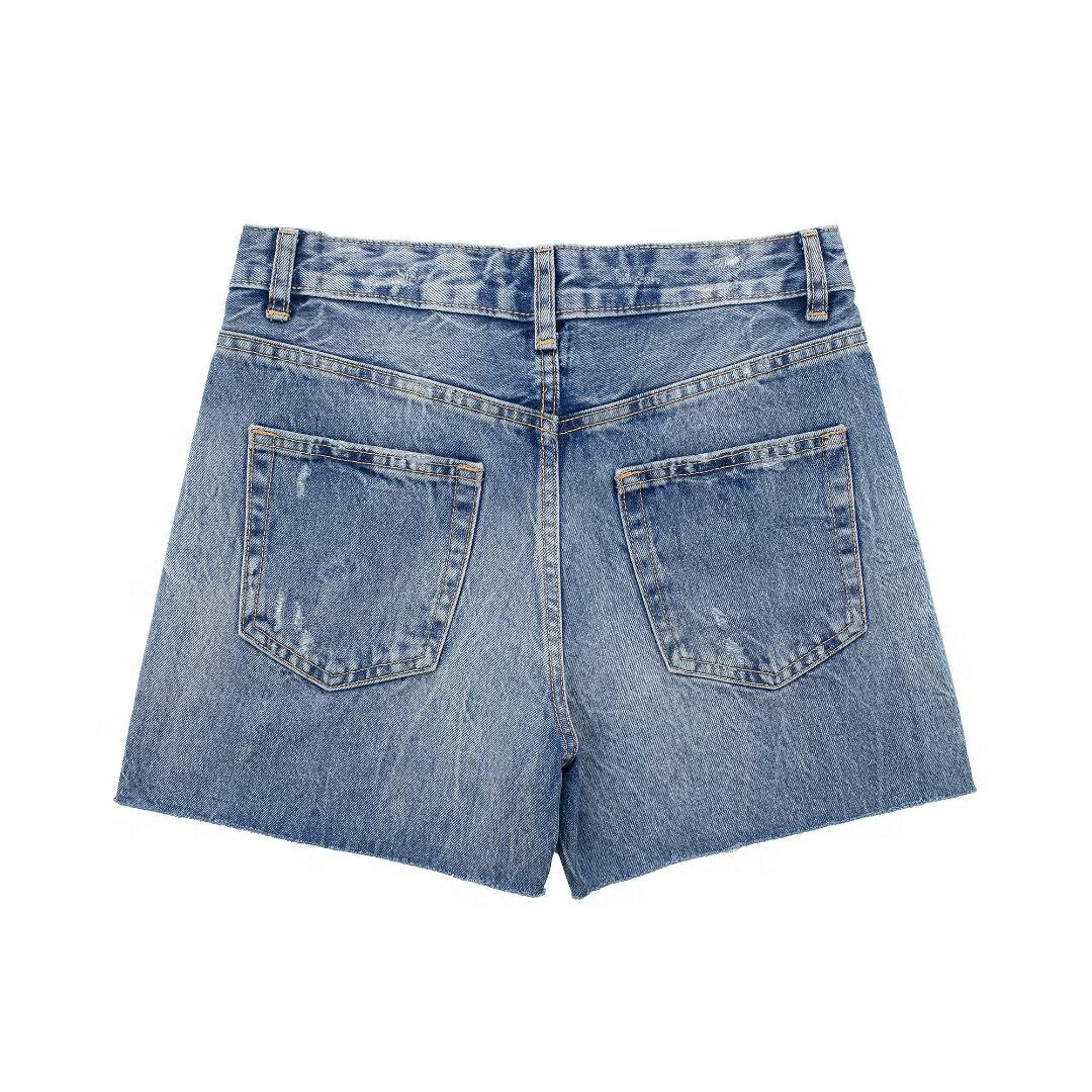 Damenbekleidung Sommer Zweifarbig Bequeme Hohe Taille Abnehmen Hand Ausgefranste Denim Shorts Hose