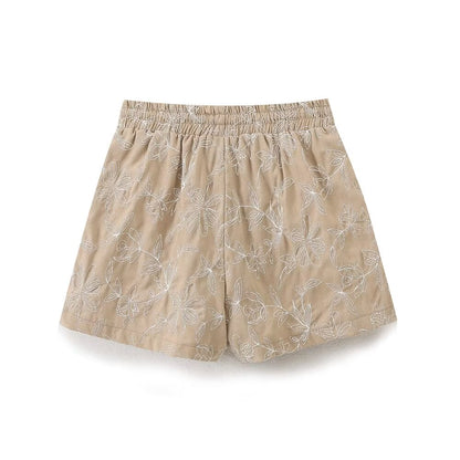 Damen Retro Einfach Passende Hohe Taille Schnürung Bestickte Elastische Taille Lässige Shorts