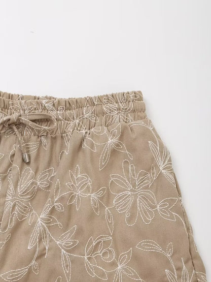 Pantalones cortos casuales de cintura alta bordados con cordones y cintura alta fáciles de combinar Retro para mujer