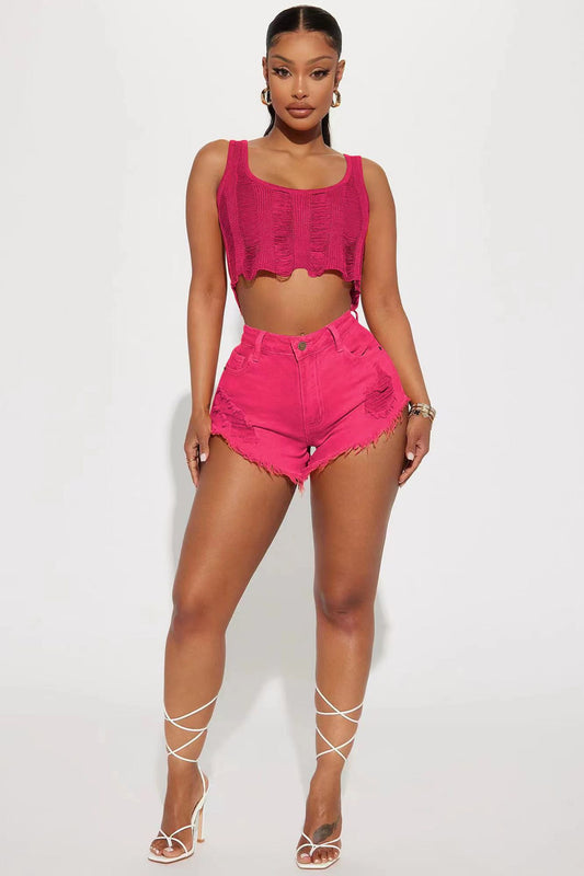 Women Clothing Casual Ripped Burr Denim Shorts