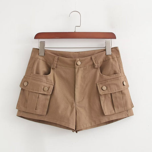 Damen Kleidung Hohe Taille Schlankheits Multi Pocket Dekoration Casual Cargo Shorts