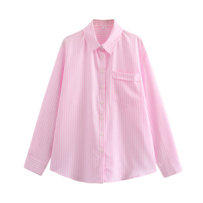 Ropa de mujer Camisa de manga larga informal urbana de verano Camisa a rayas