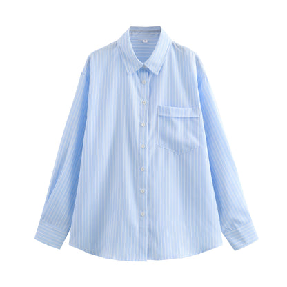 Ropa de mujer Camisa de manga larga informal urbana de verano Camisa a rayas