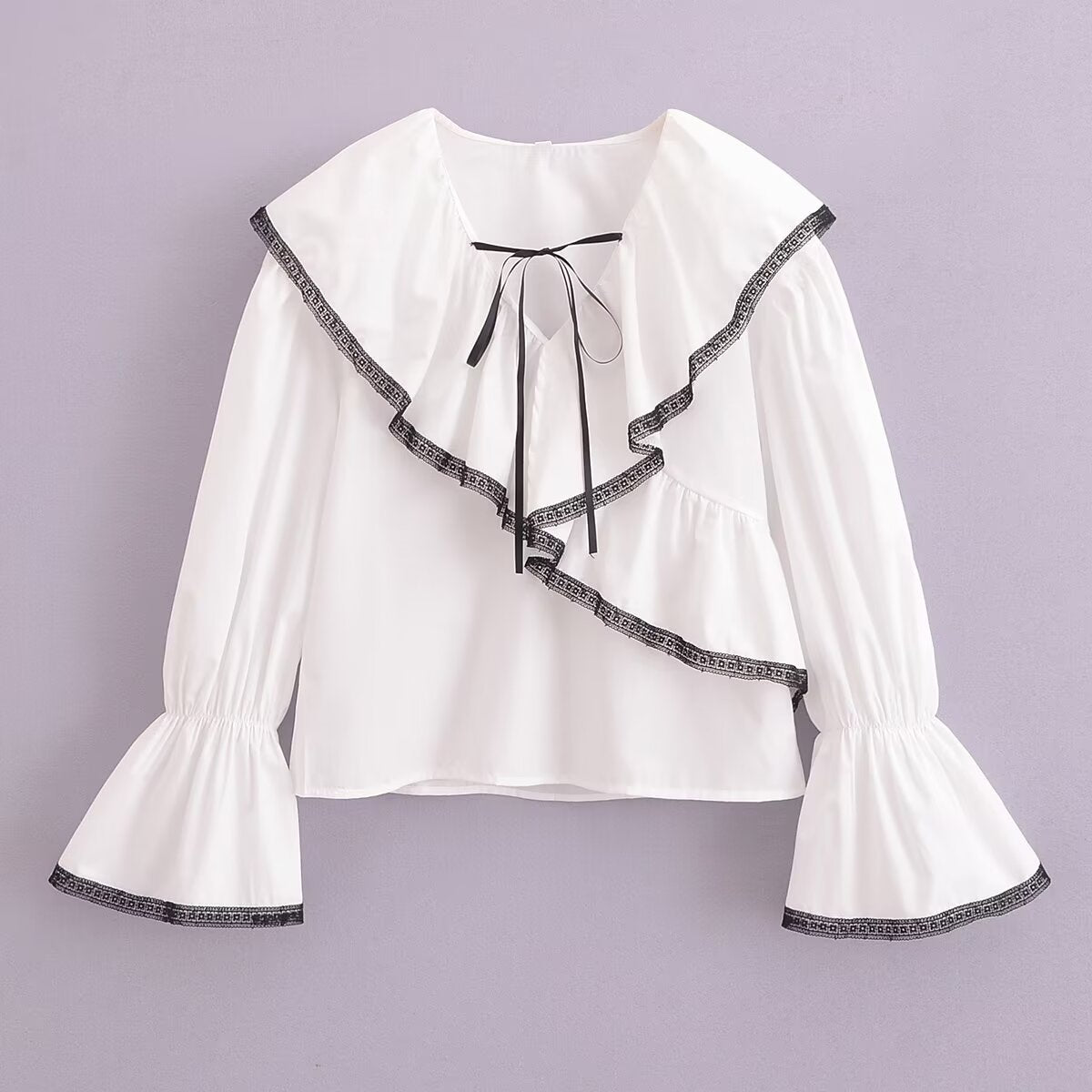 Summer Lightweight Sun Protection Cardigan Short Coat Chiffon Shirt with Spaghetti Strap Ruffle White Hit Black Edge Shirt