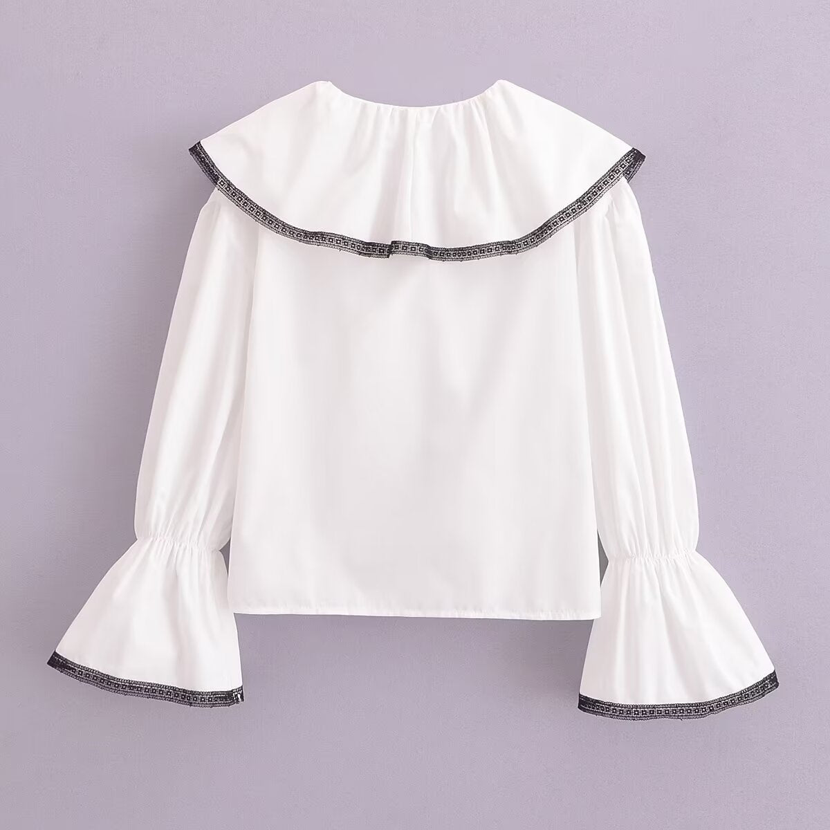 Summer Lightweight Sun Protection Cardigan Short Coat Chiffon Shirt with Spaghetti Strap Ruffle White Hit Black Edge Shirt