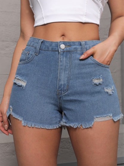 Plattform Street Hipster zerrissene gerade Hose Damen Denim Shorts