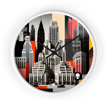 "A Contrast of Times: Classic Art Deco Skyscrapers and a Modern Cityscape" - The Alien Wall Clock Art Deco Style