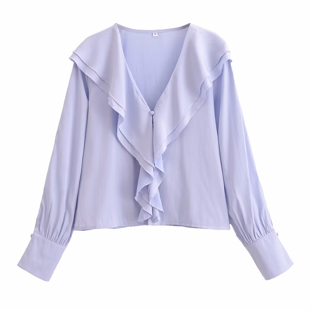 Spring Slim Fit Slimming Elegant French Ruffled Gentle V neck Blouse Women Shirt