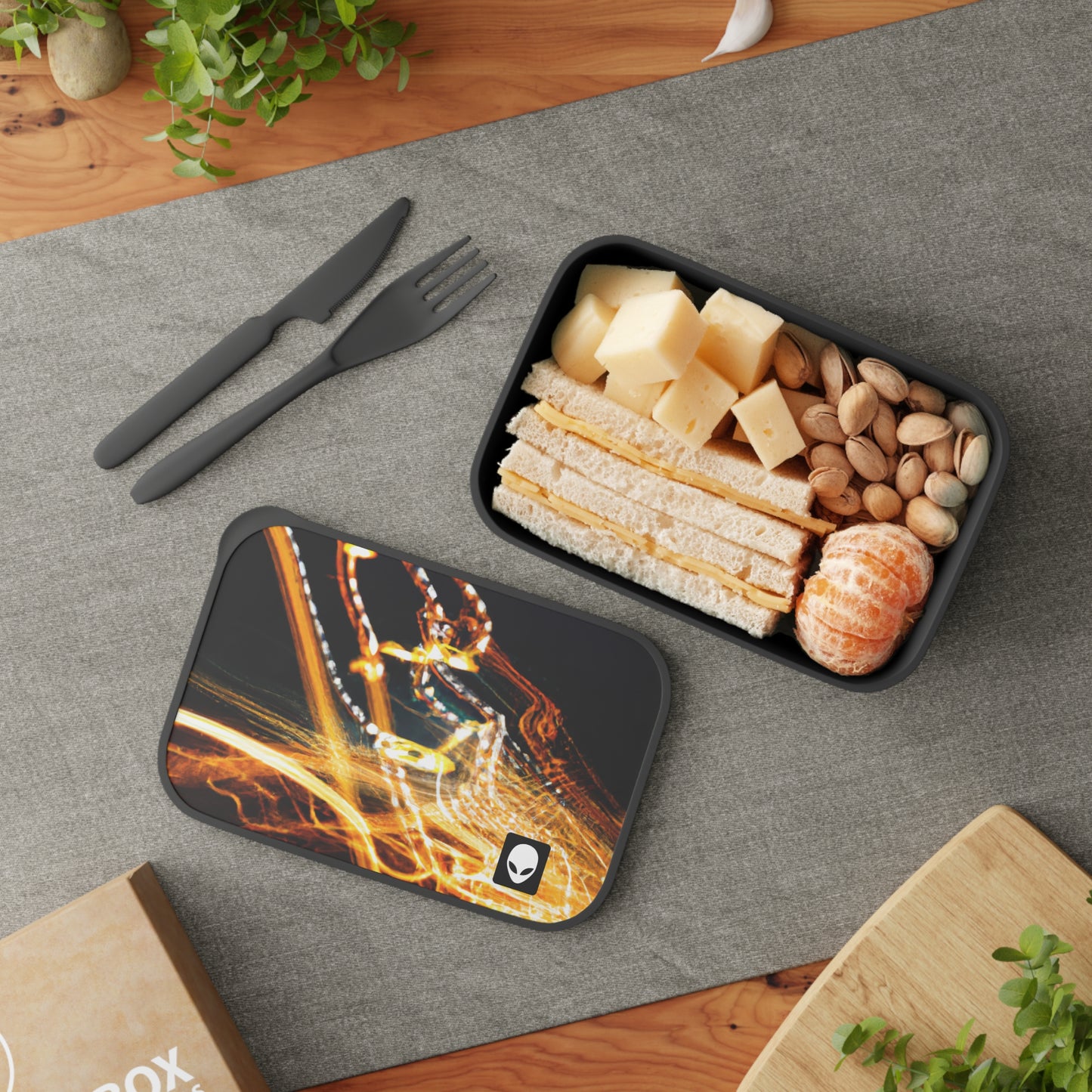 "Chaotic Disruption: An Abstract Exploration" - The Alien Eco-friendly PLA Bento Box with Band and Utensils