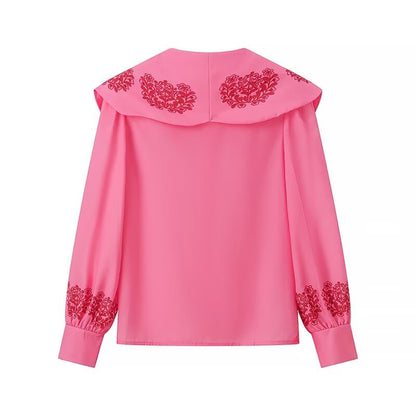 Spring Summer Doll Collar Shirt Women Sweet Lantern Long Sleeve Top