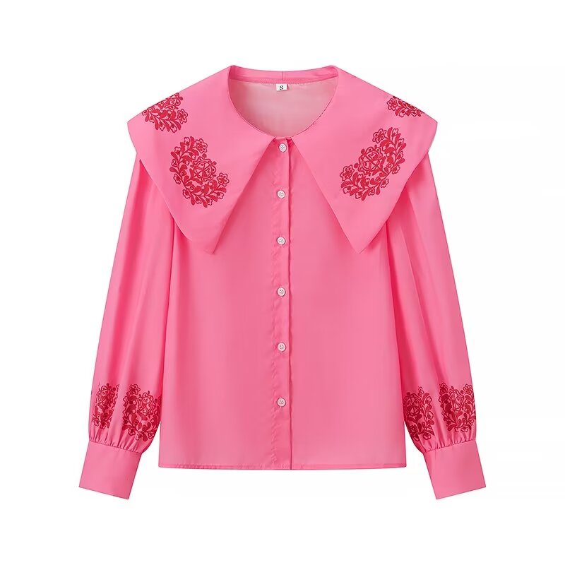 Spring Summer Doll Collar Shirt Women Sweet Lantern Long Sleeve Top